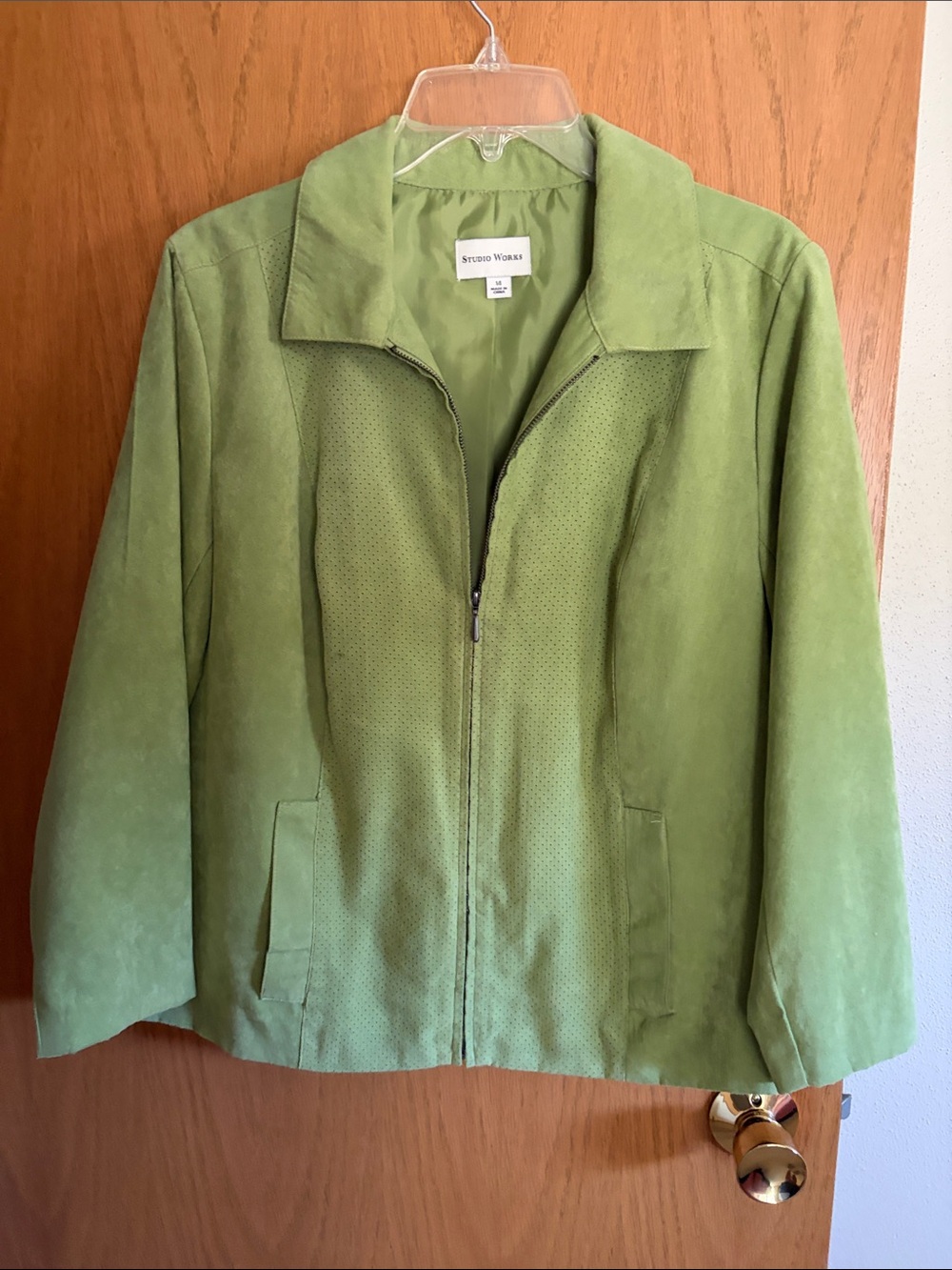 Studio Works Light Green Suede Zip Jacket